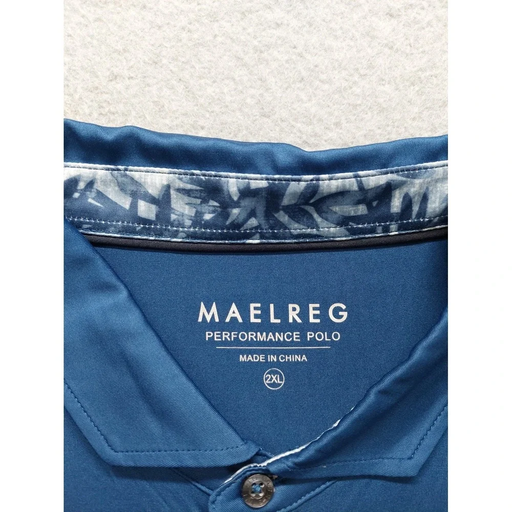 Maelreg Men Polo Shirt 2XL Blue‎ Long Sleeve Button Front Collared 4 Way Stretch